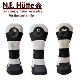 【N.E.Hutte/エヌイー　ヒュッテ】フェアウェイウッドカバー　WHBKヘッドカバー ホワイトブラック日本製帆布キャンバスシリーズ