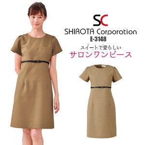 ◆P5倍10/30限定◆エステ ユニフォーム 制服 ワンピース ドレス 可愛い おしゃれ シロタコーポレーション 半袖 S M L LL ベージュ モカ ブラウン 茶 無地 後ろファスナー エステサロン E-3148