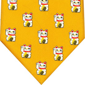 ネクタイ 招き猫 民芸品 黄色WH-008BETTER FORTUNE CAT　シルクプレゼント ギフト 贈り物