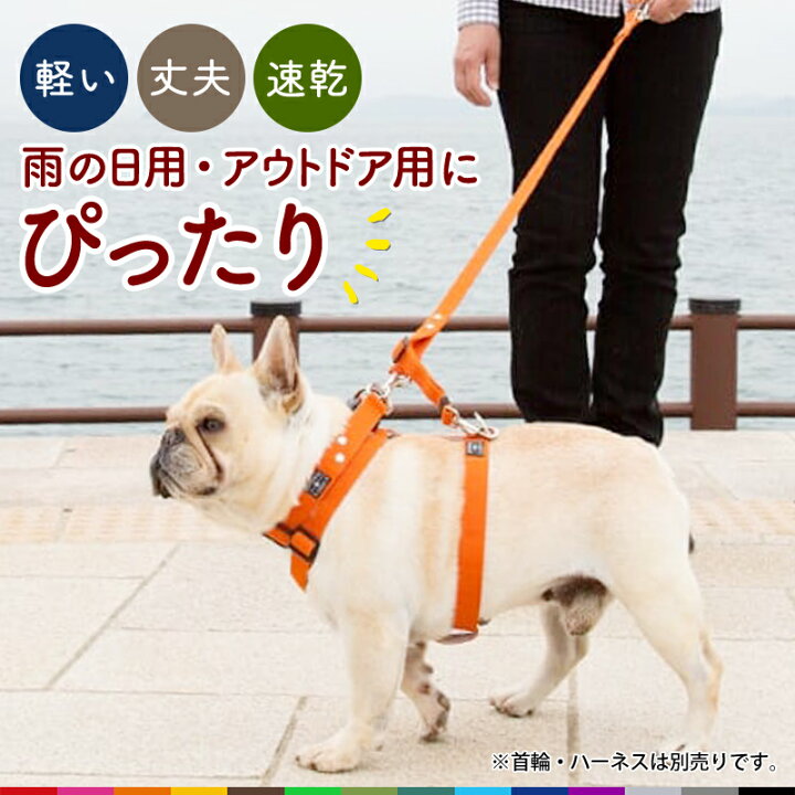 楽天市場 日本製 犬 リード ダブルリード 迷子防止 小型犬 中型犬 大型犬 日本製 多機能 雨の日用にも 速乾 おしゃれ かわいい カラフル ベーシック ダブルリード ふかふかハンドルパッド付き 犬猫の首輪店 すず首輪製作工房
