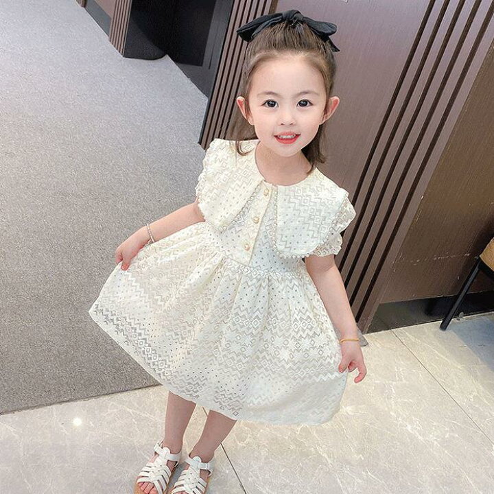 楽天市場 即納 女の子 レースワンピース フォーマル お出かけ 子供 ドレス 子ども キッズドレス 半袖 お嬢様風 ワンピースドレス パール 襟 七五三 結婚式 入学式 ピアノ発表会 学校 説明会 可愛い 春 夏 90cm 100cm 110cm 1cm 130cm リングガール ドレス すずらん