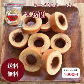 楽天スーパーSALE中はP5倍！【送料無料】バウムクーヘン 個包装8個 ミニサイズ 常温保存 焼き菓子 おやつ お菓子 1000円 メール便 自宅用 ミニバウムクーヘン お買い得 お試し おかし スイーツ ティータイム お茶菓子 洋菓子 バームクーヘン 昔ながら おうちカフェ