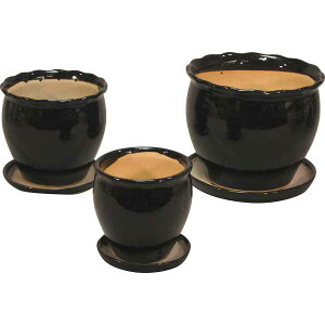 |陶器植木鉢3点セット(受皿付)|P03/3DSBK プレゼント お祝い 誕生日祝い 敬老の日 母の日 父の日 自家消費にも