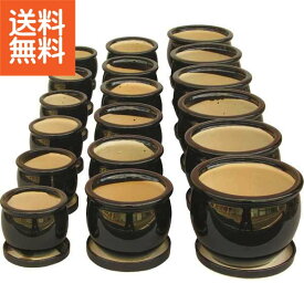 【送料無料/直送】|陶器植木鉢18点セット（受皿付）|P02／3DBK－6
