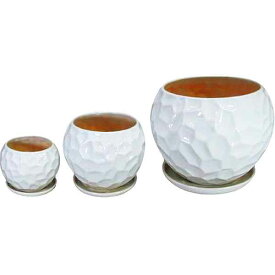 【送料無料】陶器植木鉢3点セット（受皿付） ホワイト＜UH08／3DWH＞
