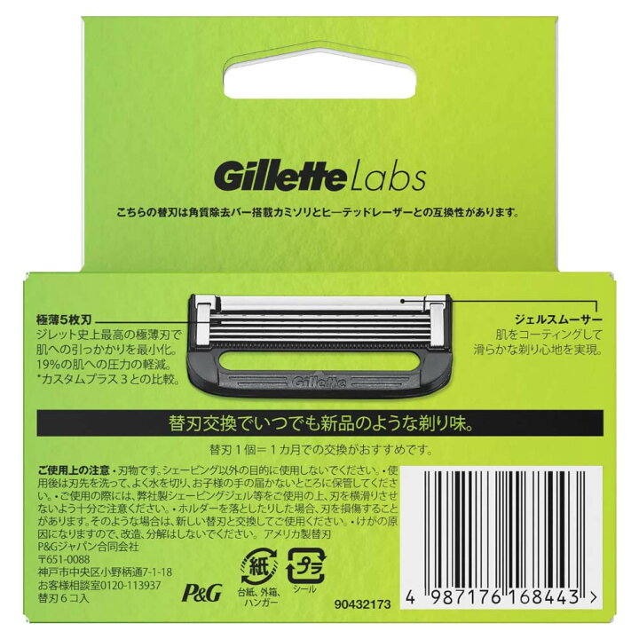 楽天市場】ジレットラボ 替刃 6個 1セット 極薄 5枚刃 交換 替え刃 髭 