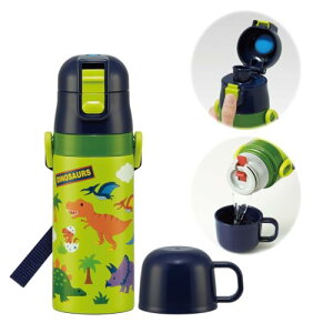 スケーター(Skater) 水筒 子供用 2WAY 直飲み 420ml コップ飲み 350ml ディノサウルス 男の子 小容量 ステンレ 送料無料