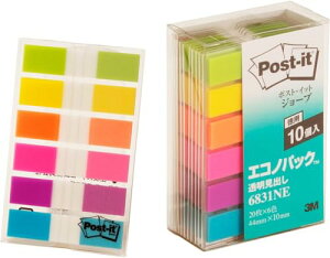 ポストイット フィルム 付箋 見出し 44×10mm 20枚×6色×10個 6831NE インデックスシール 送料無料