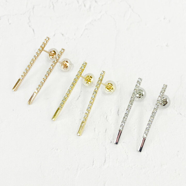 楽天市場】【K18YG】 ダイヤモンド 0.17ct ラインピアス 18k バー 