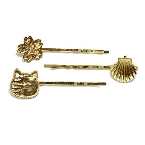 サクラ・貝殻・ネコのヘアピン☆ヘアアクセサリー☆ハンドメイド・デコパーツ セッティング台 レジン ミール皿 桜 猫 ねこ さくら【RCP】