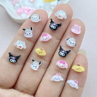 ネイルサイズのキャラクターお顔パーツ 5個セット☆プラスチック製貼り付けデコパーツ 猫 ねこ ネコ うさ…