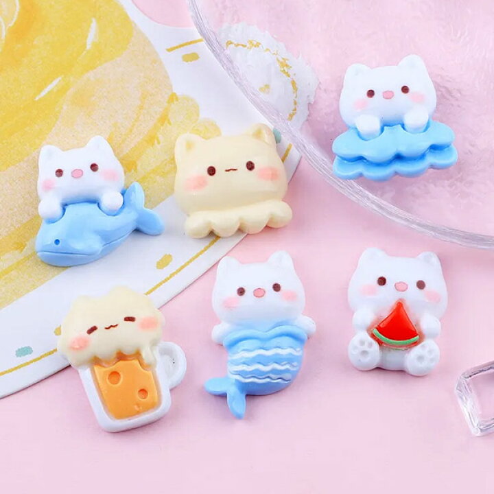 楽天市場】6種類の海っぽいネコちゃんたち☆貼り付けデコパーツ ねこ 