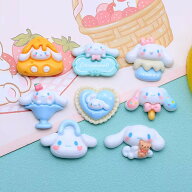 色々な形をした8種類の耳の長い白のうさぎさん★貼り付け用パーツ プラスチック製☆デコ電にも！犬 イヌ …