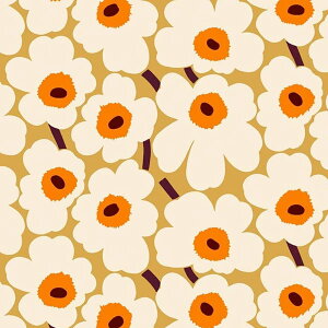 ピエニ ウニッコ(Pieni Unikko) 841 コットンファブリック生地★キャラメル x クリーム x ウォームオレンジ★35cm*25cmサイズ★マリメッコ Marimekko 小物や手作りマスクに!