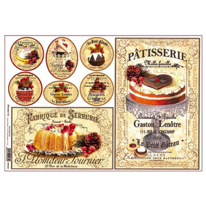 (bp0339) イタリア製 アンティーク コラージュペーパー ケーキ屋さん パティスリー ライスペーパー ヨーロッパ デコパージュ トールペイント 土台 素材 カントリー クラフト 工作 デザイン