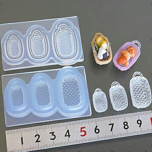 (sn776) シリコンモールド キッチン雑貨 バスケット 長角 四角型 取手付き カゴ Sサイズ 食器 レジン 樹脂粘土 でのミニチュア作りに ミニチュア キッチン キッチン用品 グッ