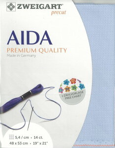 (kaz14-5130)ツバイガルト 14カウント 色番号5130 シュテルンアイーダ プリカット 刺繍布 刺しゅう布 ししゅう 生地 ドイツ製 ヨーロッパ製 刺繍用生地 ZWEIGART zweigart ブルー系 水色系