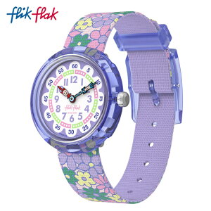 【公式】Flik Flak フリックフラック FLOWER FIELDS フラワー フィールズ FBNP240 Swatch(スウォッチ) キッズ 腕時計 女の子 かわいい パープル アナログ クオーツ 3気圧防水