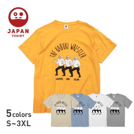【歌舞伎レスラー Tシャツ】 Tシャツ 綿100% ゴールド 半袖 プリント イラスト 歌舞伎 プロレス プロレスラー レスラー メンズ レディース オレンジ 和 かわいい 大きいサイズ