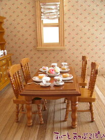 ミニチュア ミニチュアダイニングテーブルセット 長方形卓+椅子4脚 くるみ色 ID014-WL ドールハウス用