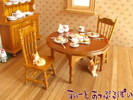 ミニチュア ミニチュアダイニングテーブルセット 円卓+椅子2脚 くるみ色 ID015-WL ドールハウス用