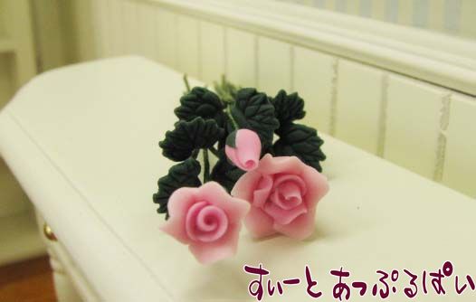 ミニチュア　薔薇のプチブーケ　ピンク　IDF001P　ドールハウス用
