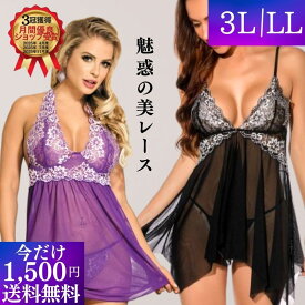 ＼ 1500円 送料無料 ／ ランジェリー 大きいサイズ セクシーランジェリー プラスサイズ LL 3L 5L 超過激 ベビードール フロントホック セクシー エロ 透け透け 穴あき 下着 勝負下着 初心者 初めて ホルダーネック シースルー
