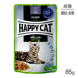 【最大350円オフクーポン■要事前取得】HAPPY CAT ミート in ソース ファームラム パウチ 胃腸ケア 避妊去勢後の成猫用 85g (猫・キャット)[正規品]