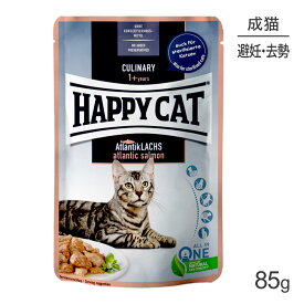 【最大350円オフクーポン■要事前取得】HAPPY CAT ミート in ソース アトランティックサーモン パウチ スキンケア 避妊去勢後の成猫用 85g (猫・キャット)[正規品]