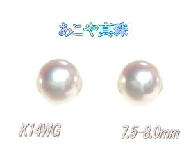 【定番サイズ】Newあこや貝本真珠K14WG7.5-8.0mmアコヤパールピアス【6月の誕生石】【あこや真珠,和珠,本真珠】