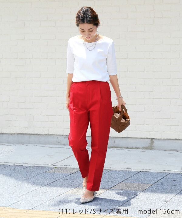 楽天市場 パンツ ボトムス レディース カラーパンツ テーパードパンツ 綿 コットン 春夏 30代 40代 50代 大人 S M L 9号 11号 13号 大きい ゆったり センタープレス スラックス きれいめ アンクル丈 ママ 赤 トレンド 仕事 通勤 母 Sweet Sheep
