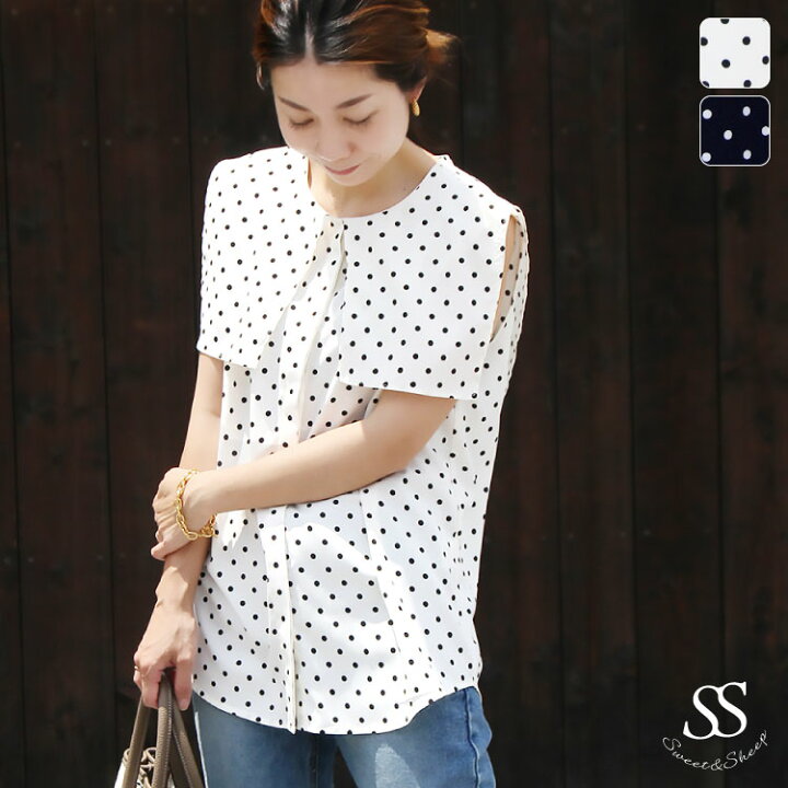 楽天市場 トップス ブラウス レディース ノースリーブ 襟 夏秋 ブラウス ドット 水玉 ドットブラウス ノースリーブブラウス ビッグカラーブラウス 大人 可愛い カジュアル 仕事 通勤 インナー フォーマル シャツ きれいめ かわいい 30代 40代 50代 ｓｗｅｅｔ ｓｈｅｅｐ