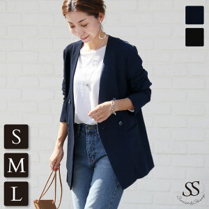 ノーカラージャケット ダブルジャケット ノーカラー レディース ダブル 夏 アウター きれいめ 大人 上品 ママ 七五三 お宮参り フォーマル 卒業式 前撮り S M 9号 11号 30代 40代 50代 スーツ ブ