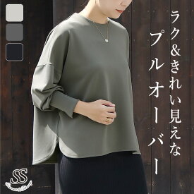 トップス 長袖 プルオーバー カットソー 大人 ロンt スエット スウェット 後ファスナー　きれいめ ママ 母 上品　カジュアル シンプル 体型カバー 二の腕カバー 通勤 仕事 オフィス 洗える チュニック とろみ ゆったり 大きい ドルマントップス 秋冬 40代 50代