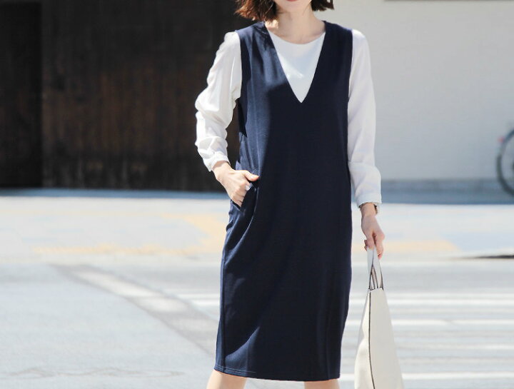 楽天市場 ジャンパースカート Vネック ワンピース ジャンスカ 選べる2丈 大人 ポンチ カットソー 春 夏 きれいめ 膝丈 ロング丈 マキシ 学校行事 母親 ママ オールインワン フォーマル 体系カバー 仕事 通勤 ゆったり レディース 30代 40代 50代 ｓｗｅｅｔ ｓｈｅｅｐ