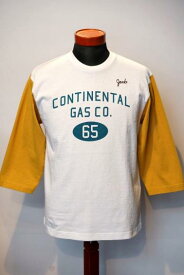 Pherrow's(フェローズ) 7分袖フットボールTシャツ　22S-PBUT1　"CONTINENTAL GAS CO."　ホワイト×イエロー