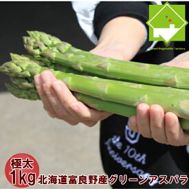 アスパラガス 北海道 富良野産 生で食べれる グリーンアスパラ 極太 2Lサイズ 1kg ハウス栽培 送料無料　別途送料が発生する地域あり　ギフト 贈り物 プレゼント 自宅用 家庭用 野菜