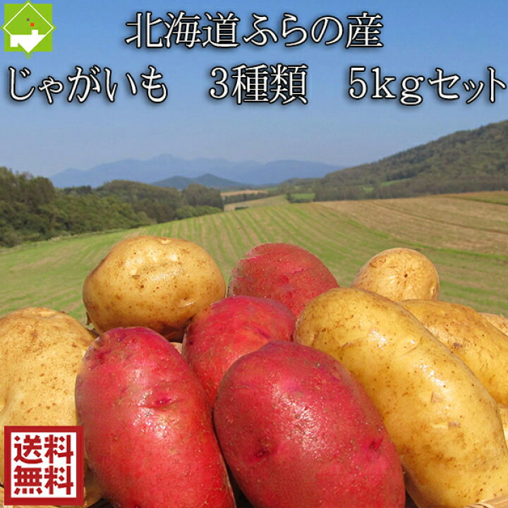 楽天市場 じゃがいも 送料無料 5kg 北海道産 3種類のジャガイモ 5kgセット 男爵 メークイン レッドムーン 別途送料が発生する地域あり 富良野スイートベジタブル２号店