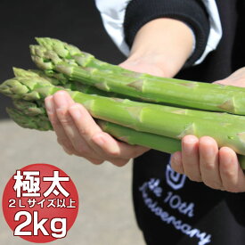 アスパラガス ハウス栽培 北海道富良野産 グリーンアスパラ 極太 2Lサイズ 2kg 日時指定不可