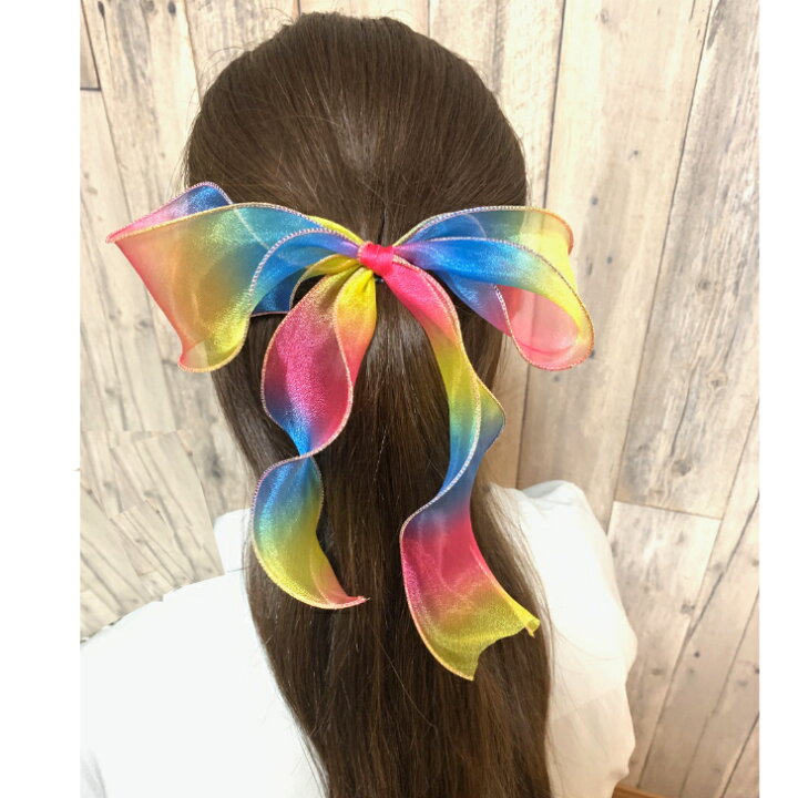 楽天市場】グラデーション カラー オーガンジー ロング リボン ポニー  