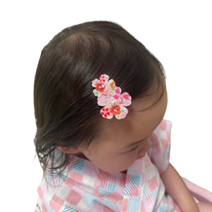 楽天市場】【 ベビー ヘアクリップ 】和柄 重ね桜 ヘアクリップ 3.5cm  