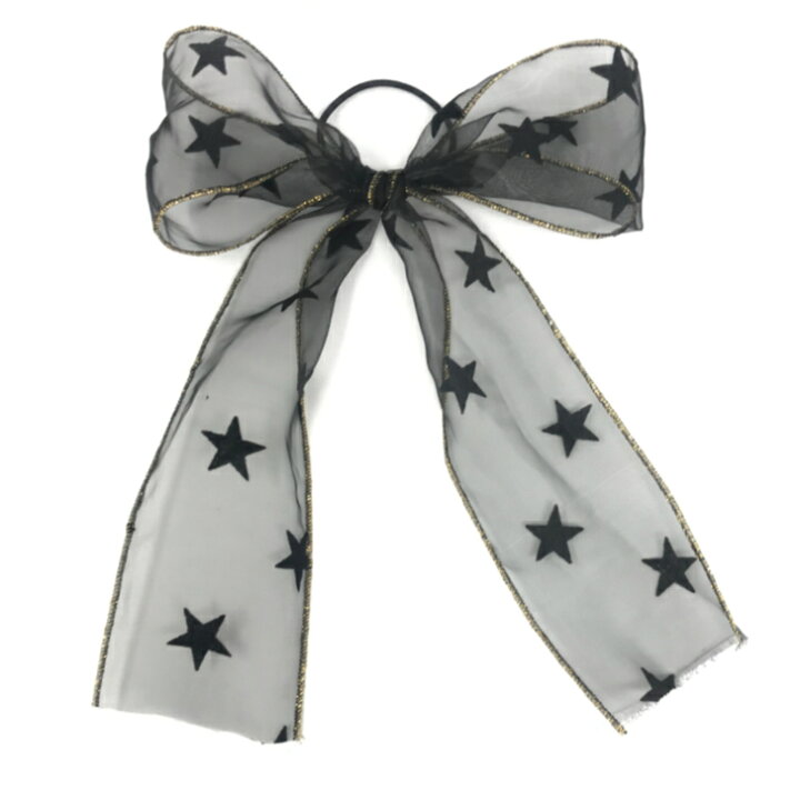 楽天市場】スター 柄 オーガンジー ロング リボン ポニーフック or  