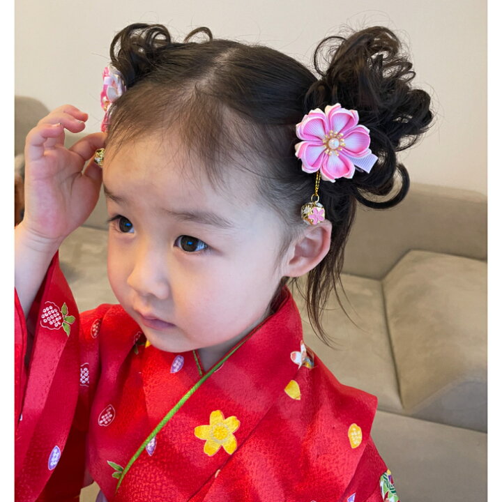 つまみ細工 髪飾り 赤 ヘアアクセサリー 初節句 七五三 和装 和服 着物  