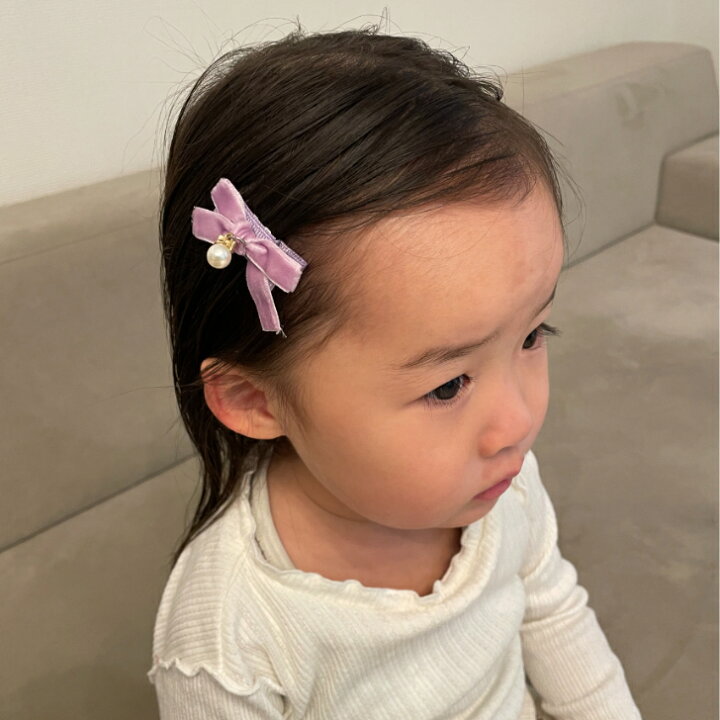 楽天市場】【 ベビー ヘアクリップ 】パール付 ベロア リボン ヘア 