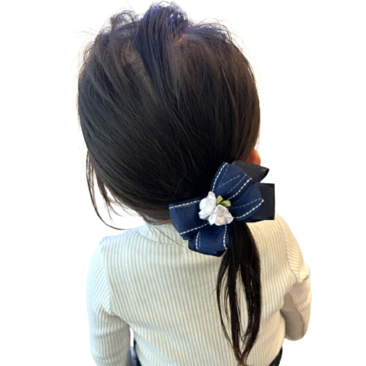 楽天市場】【 ヘアゴム キッズ 】サテン フラワー 付ステッチ 二重  