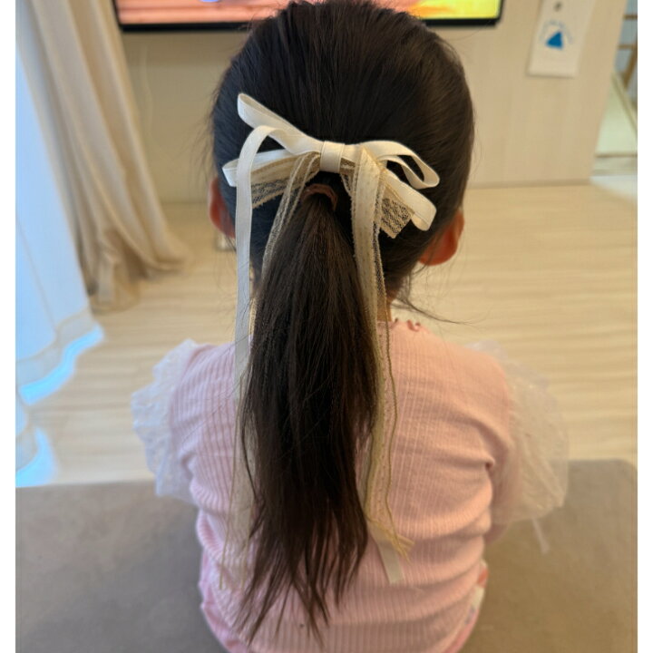 楽天市場】サテン レース 三重 ロングリボン ヘアクリップ (1コ 