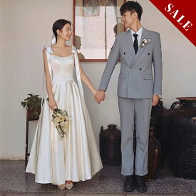 《 30%OFF 》OPEN記念キャンペーン実施中 ウエディングドレス ウェディングドレス 花嫁ドレス ウェディング ウエディング キャミソール aライン リボン ファスナー 背中開き 白 ロング サテン 大きいサイズ 前撮り 後撮り ホワイト XS-XL