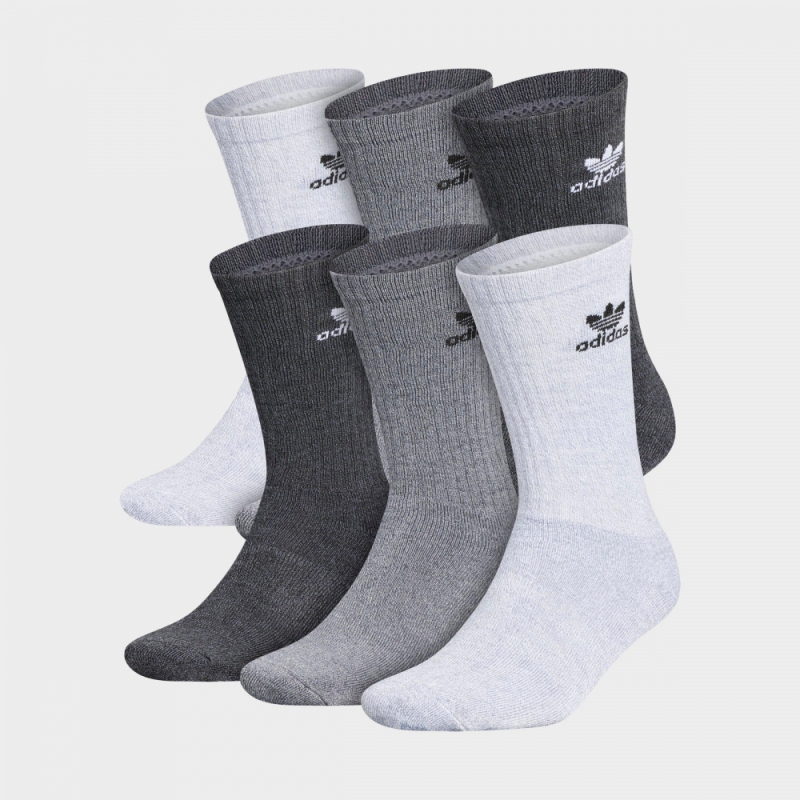 (取寄) アディダス オリジナルス トレフォイル カジュアル クッション クルー ソックス (6-パック) adidas Originals Trefoil Casual Cushioned Crew Socks (6-Pack) heather grey black white EV8011_HBW