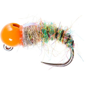 (���) �����^�i�t���C�J���p�j�[ �W�O �A���b�N�X �j���t �t���C - �_�Y�� Montana Fly Company Jig Amex Nymph Fly - Dozen Natural Rainbow/Hot Orange Bead
