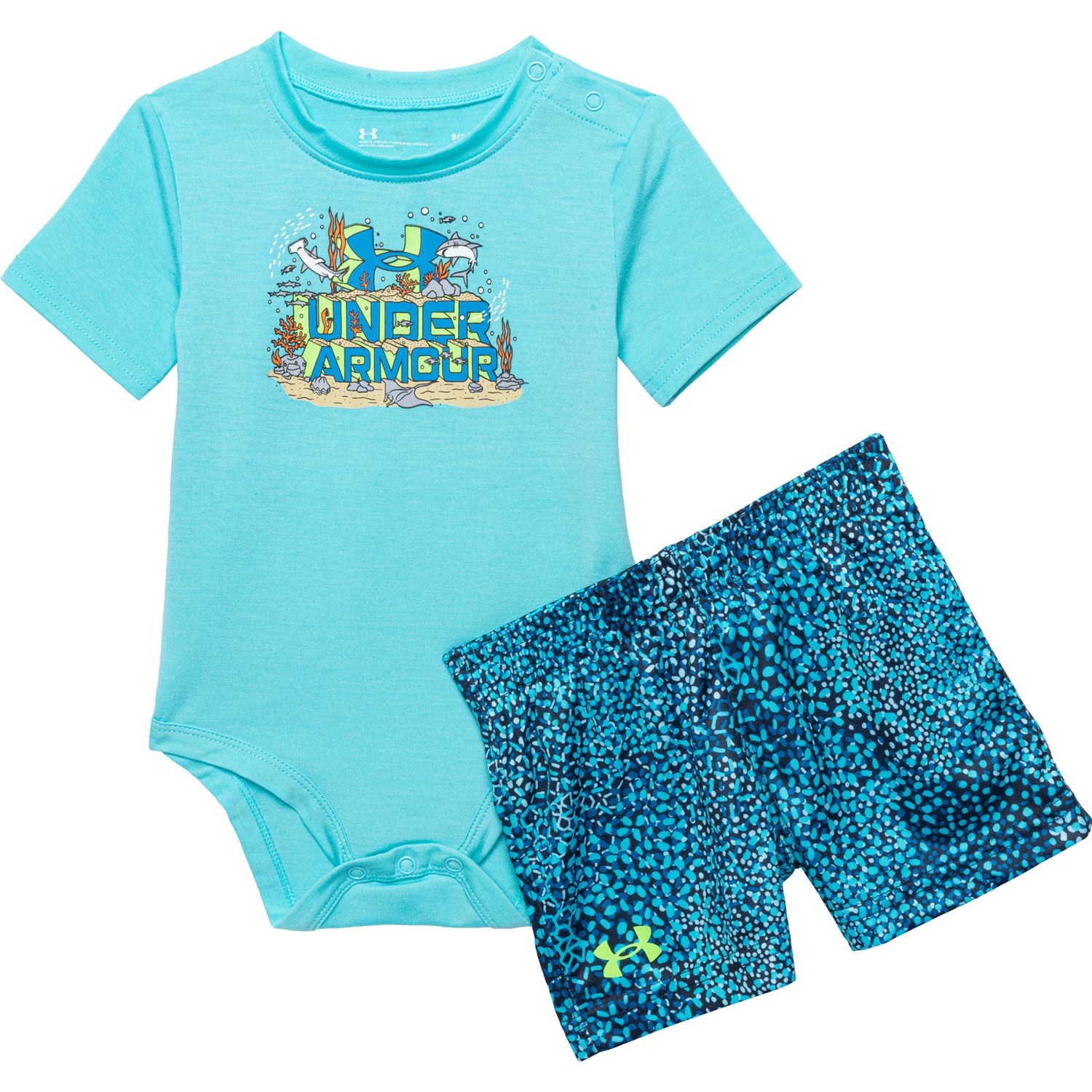 (取寄) アンダーアーマー インファント ボーイズ ディープ シー ワードマーク ベイビー ボディスーツ アンド ショーツ セット ショート スリーブ Under Armour Infant Boys Deep Sea Wordmark Baby Bodysuit and Shorts Set Short Sleeve Fresco Blue